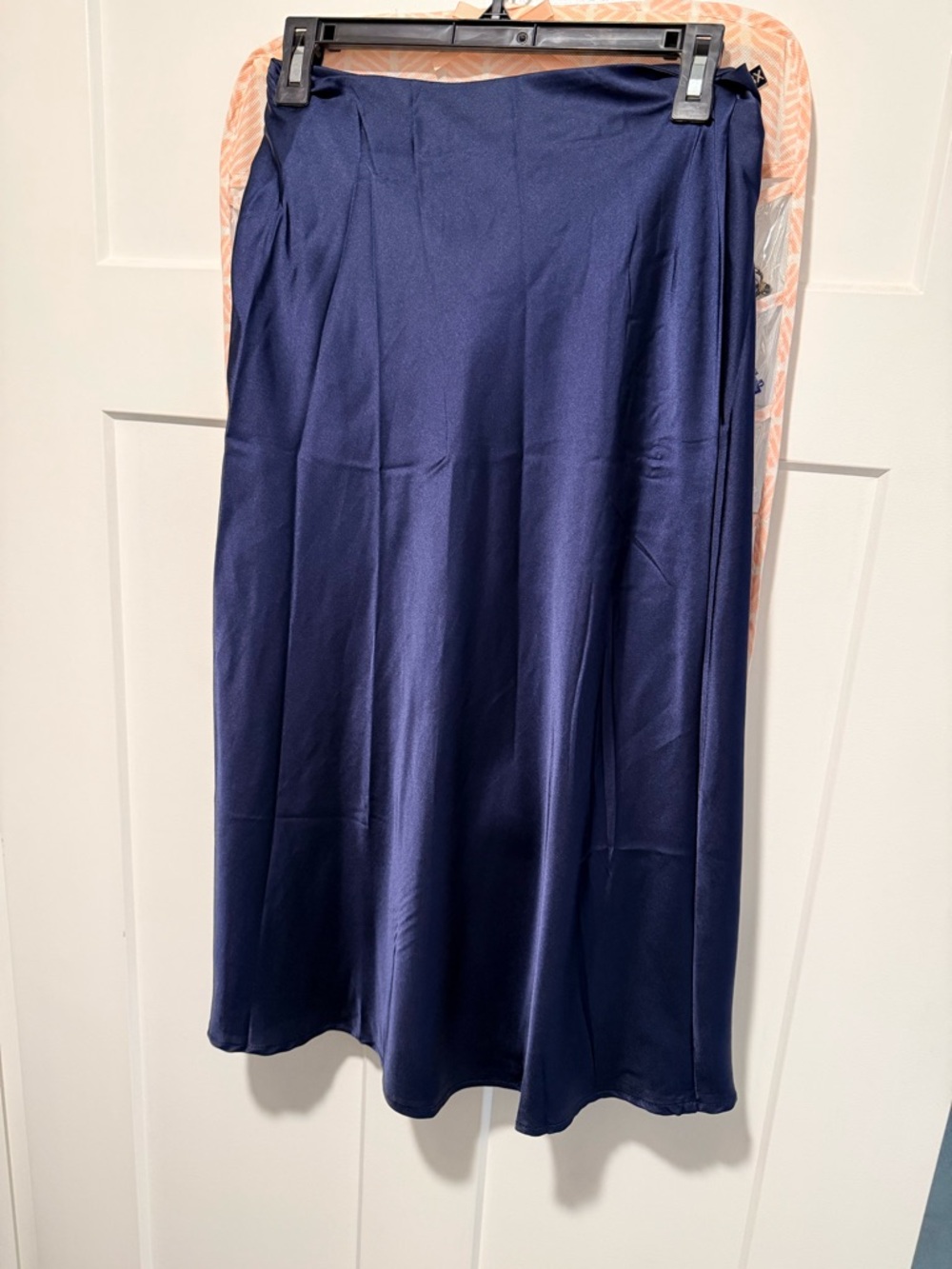 Women's Navy Satin A-Line Skirt